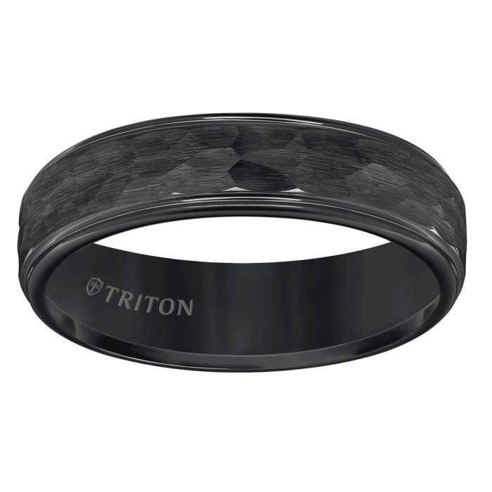 Triton Gents 6mm Black Tungsten Carbide Satin Hammered Comfort Fit Band 11-5579BC6-G.00 | Hannoush Jewelers