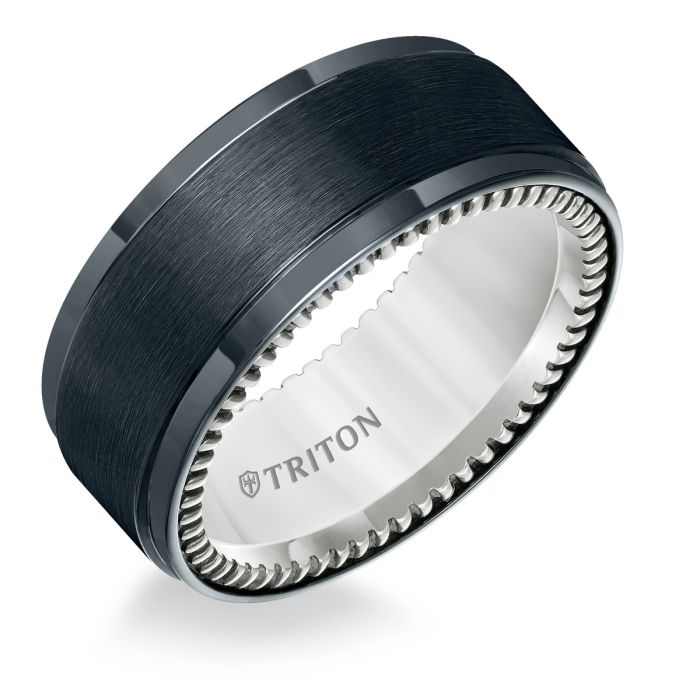 Triton Gents 9mm Black Titanium and Sterling Silver Comfort Fit Band 11-5648BV-G.00 | Hannoush Jewelers