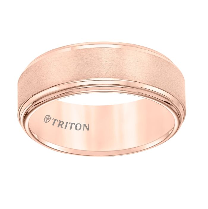 Triton Gents 8mm Rose Tungsten Double Step Band 11-5732RC-G.00 | Hannoush Jewelers