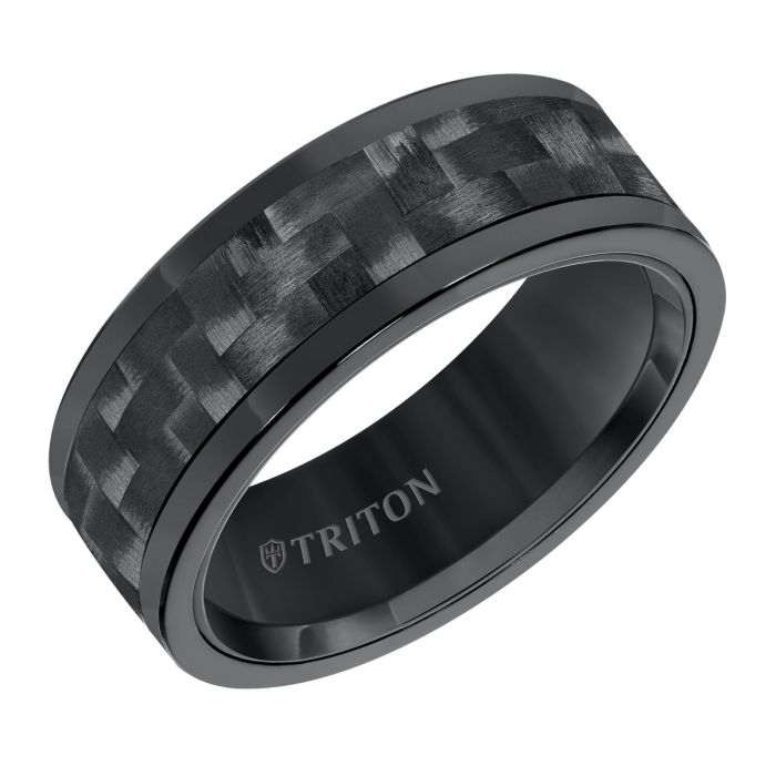 Triton Ladies 8mm Comfort Fit Black Tungsten Carbide Carbon Fiber Insert 11-5810BC-L.00 | Hannoush Jewelers