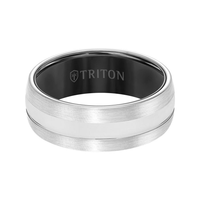 Triton Ladies 8mm White Tungsten Carbide Band with Black Interior 11-5943MCB8-L.00 | Hannoush Jewelers