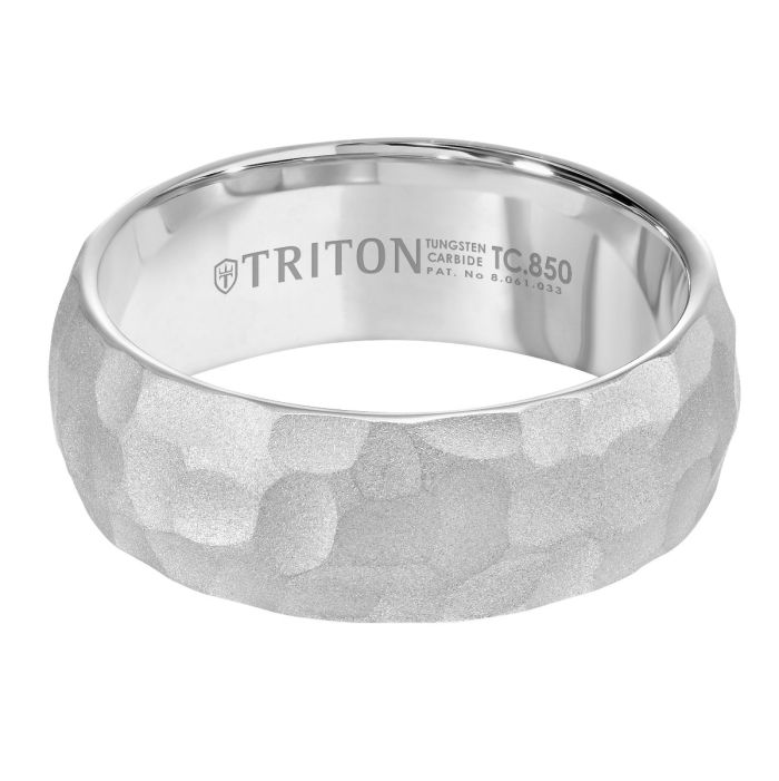 Triton Gents 8mm Hammered Pattern White Tungsten Band 11-6017WC8-G.00 | Hannoush Jewelers