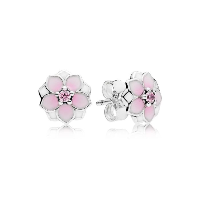 Pandora Magnolia Bloom, Pale Cerise Enamel & Pink CZ Earrings 290739PCZ | Hannoush Jewelers