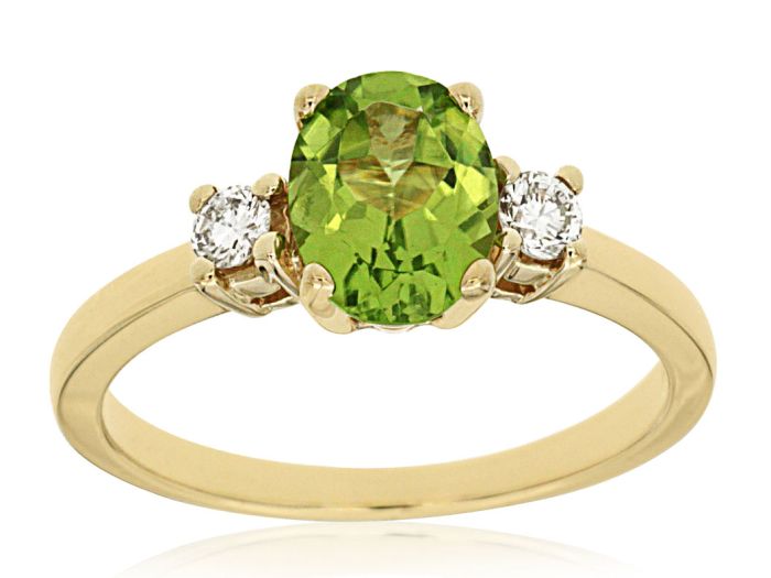 14k Yellow Gold Oval Peridot and Diamond Ring 3195x | Hannoush Jewelers