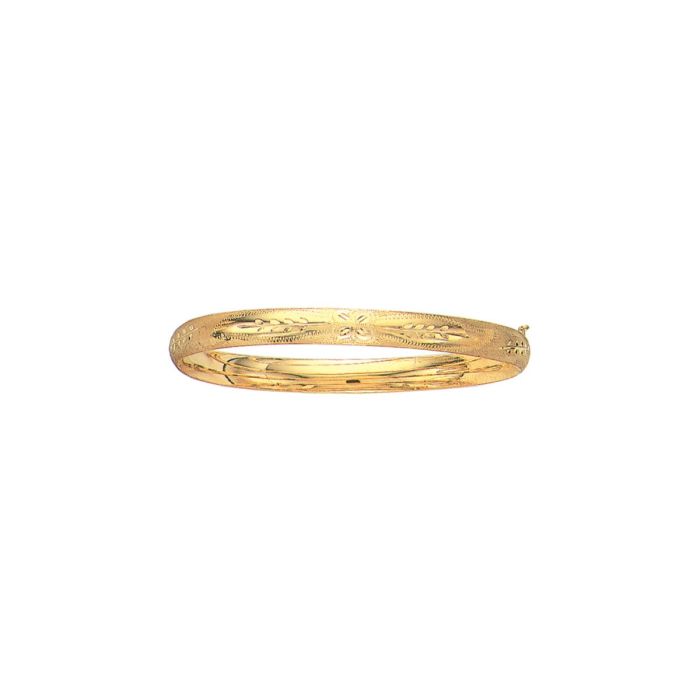 14kt 8" Yellow Gold 6.0mm Florentine Round Dome Classic Bangle with Clasp | Hannoush Jewelers