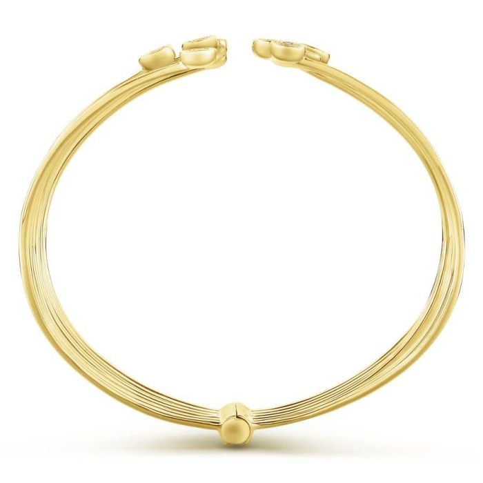 Gabriel & Co. - BG4011Y45JJ - Open 14K Yellow Gold Bangle with Round Pavâ€š Diamond Endcaps | Hannoush Jewelers