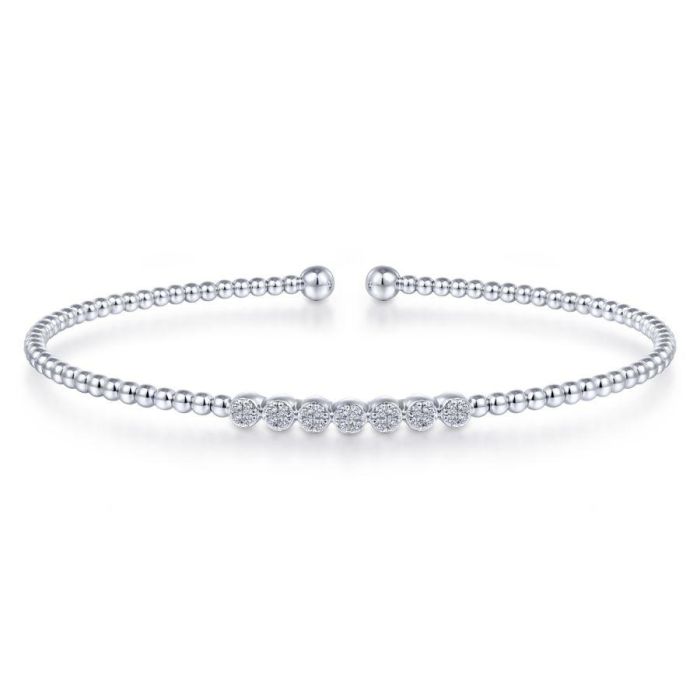 Gabriel & Co. - BG4116-62W45JJ - 14K White Gold Bujukan Bead Cuff Bracelet with Cluster Diamond Stations | Hannoush Jewelers