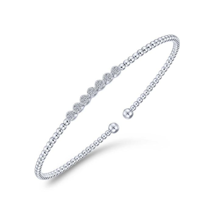 Gabriel & Co. - BG4116-62W45JJ - 14K White Gold Bujukan Bead Cuff Bracelet with Cluster Diamond Stations | Hannoush Jewelers