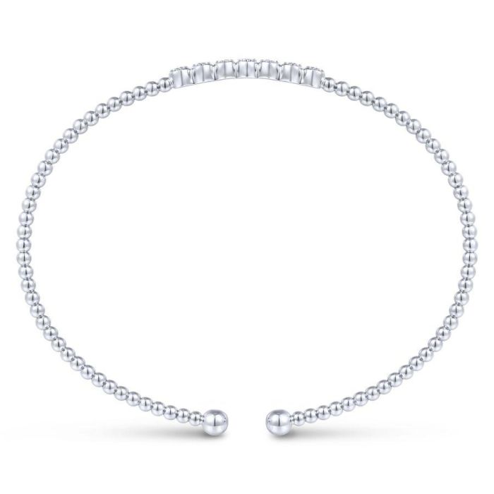 Gabriel & Co. - BG4116-62W45JJ - 14K White Gold Bujukan Bead Cuff Bracelet with Cluster Diamond Stations | Hannoush Jewelers