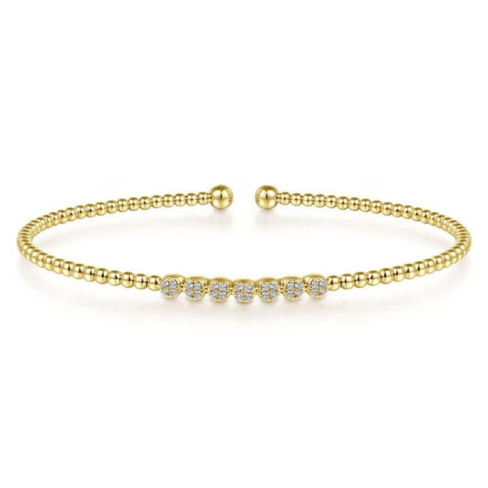 Gabriel & Co. - BG4116-62Y45JJ - 14K Yellow Gold Bujukan Bead Cuff Bracelet with Cluster Diamond Stations | Hannoush Jewelers