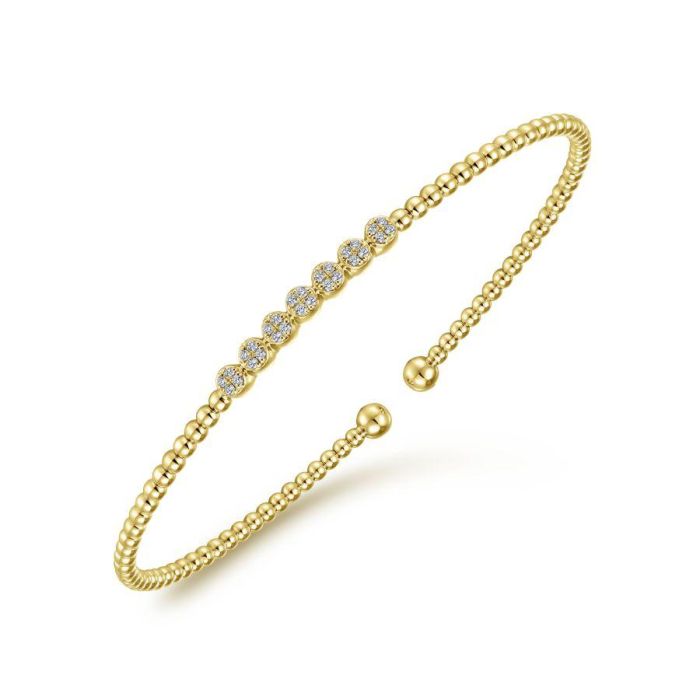 Gabriel & Co. - BG4116-62Y45JJ - 14K Yellow Gold Bujukan Bead Cuff Bracelet with Cluster Diamond Stations | Hannoush Jewelers