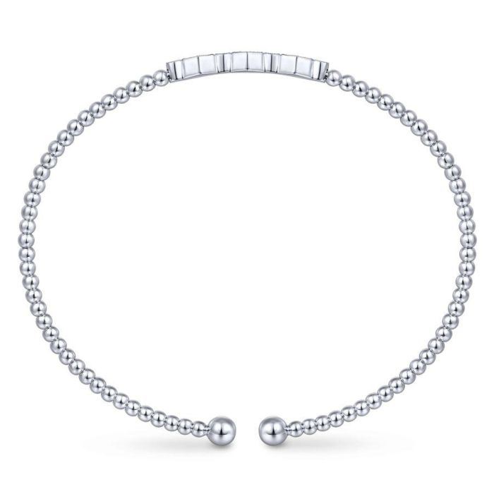 Gabriel & Co. - BG4117-62W45JJ - 14K White Gold Bujukan Bead Cuff Bracelet with Cluster Diamond Hexagon Stations | Hannoush Jewelers