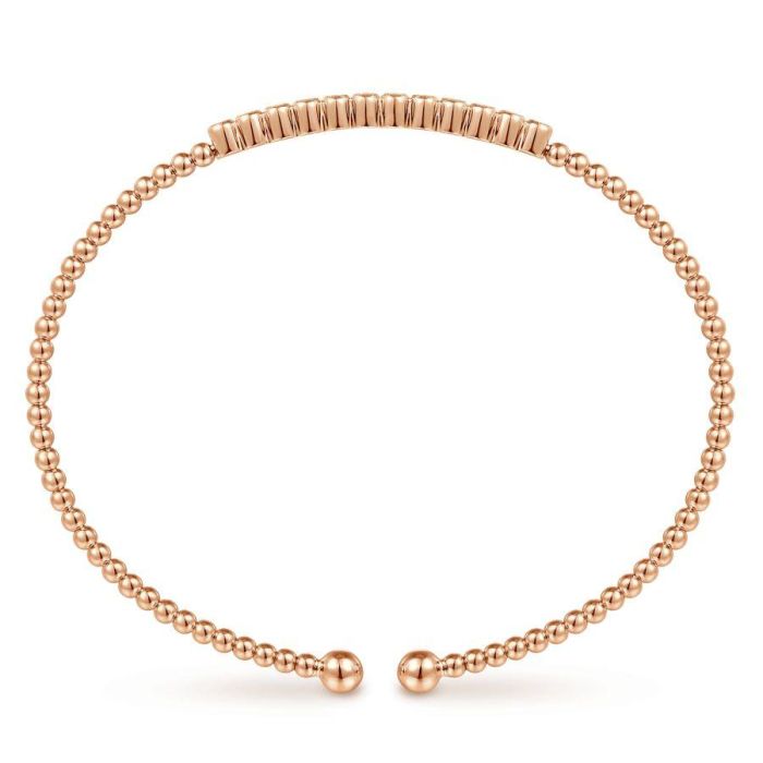 Gabriel & Co. - BG4118-62K45JJ - 14K Rose Gold Bujukan Bead Cuff Bracelet with Bezel Set Diamond Stations | Hannoush Jewelers