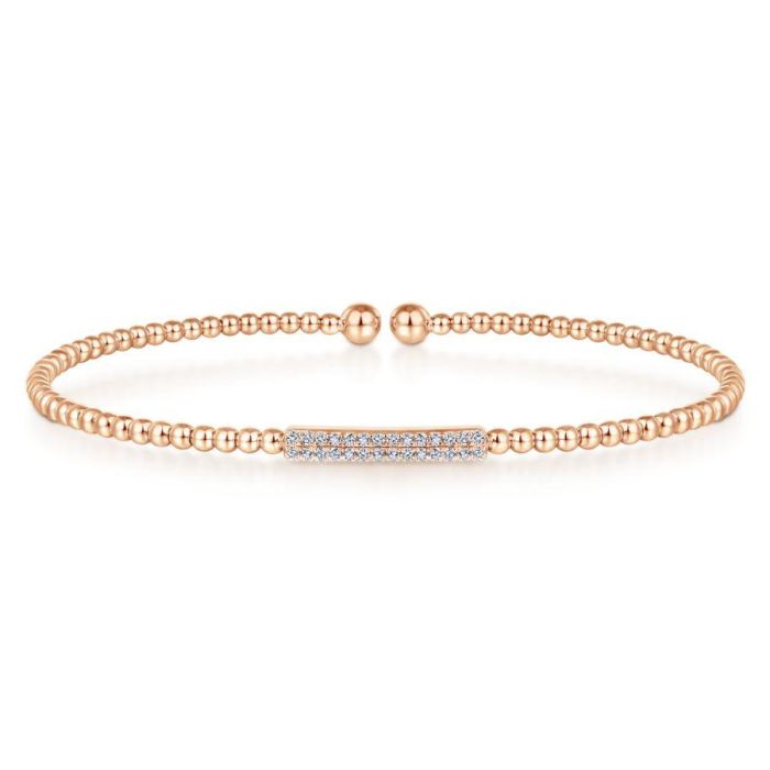 Gabriel & Co. - BG4119-62K45JJ - 14K Rose Gold Bujukan Bead Cuff Bracelet with Diamonds | Hannoush Jewelers