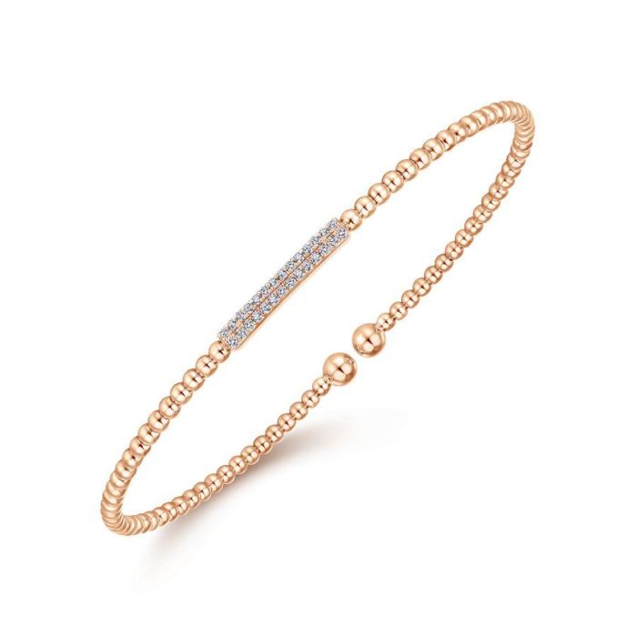 Gabriel & Co. - BG4119-62K45JJ - 14K Rose Gold Bujukan Bead Cuff Bracelet with Diamonds | Hannoush Jewelers