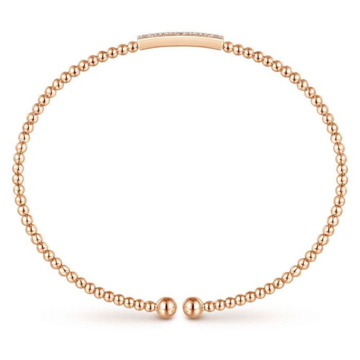 Gabriel & Co. - BG4119-62K45JJ - 14K Rose Gold Bujukan Bead Cuff Bracelet with Diamonds | Hannoush Jewelers