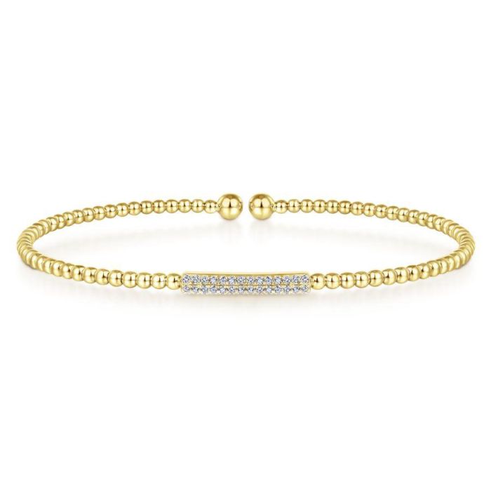 Gabriel & Co. - BG4119-62Y45JJ - 14K Yellow Gold Bujukan Bead Cuff Bracelet with Diamonds | Hannoush Jewelers