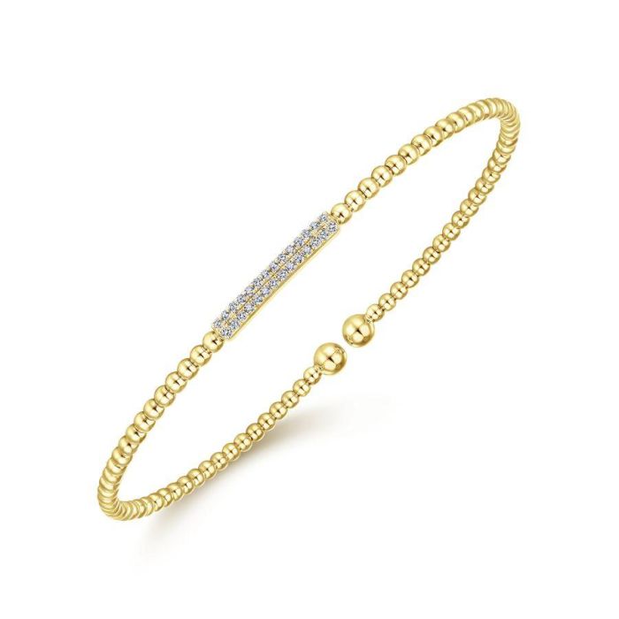 Gabriel & Co. - BG4119-62Y45JJ - 14K Yellow Gold Bujukan Bead Cuff Bracelet with Diamonds | Hannoush Jewelers