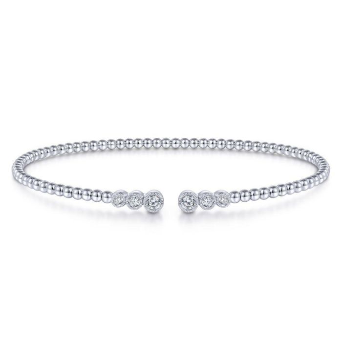 Gabriel & Co. - BG4120-62W45JJ - 14K White Gold Bujukan Bead Split Cuff Bracelet with Bezel Set Diamonds | Hannoush Jewelers