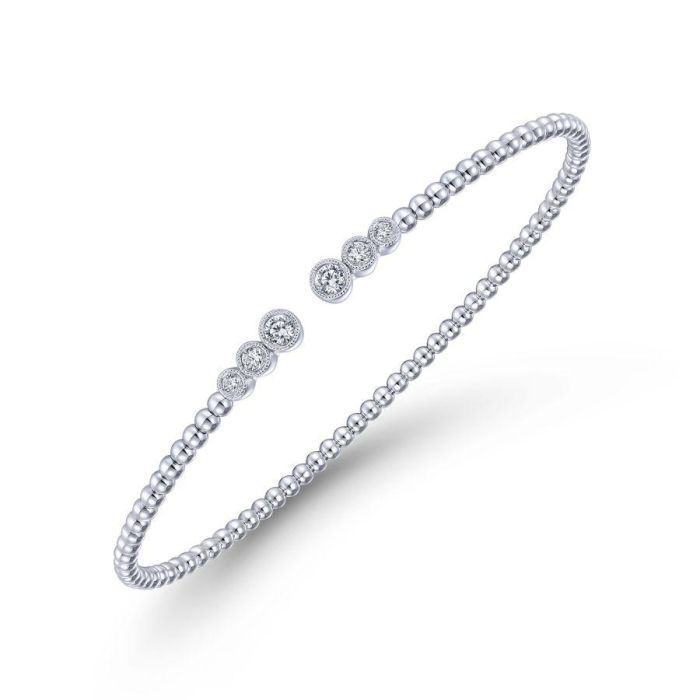 Gabriel & Co. - BG4120-62W45JJ - 14K White Gold Bujukan Bead Split Cuff Bracelet with Bezel Set Diamonds | Hannoush Jewelers