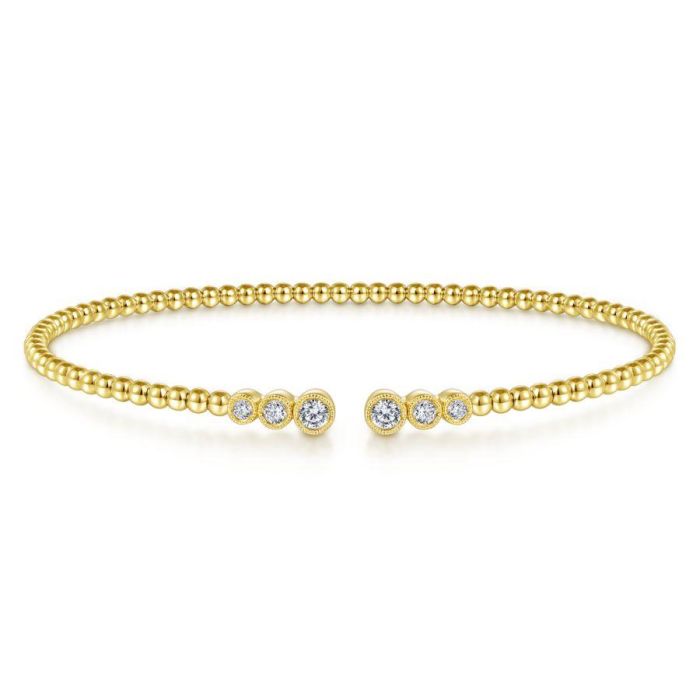 Gabriel & Co. - BG4120-62Y45JJ - 14K Yellow Gold Bujukan Bead Split Cuff Bracelet with Bezel Set Diamonds | Hannoush Jewelers