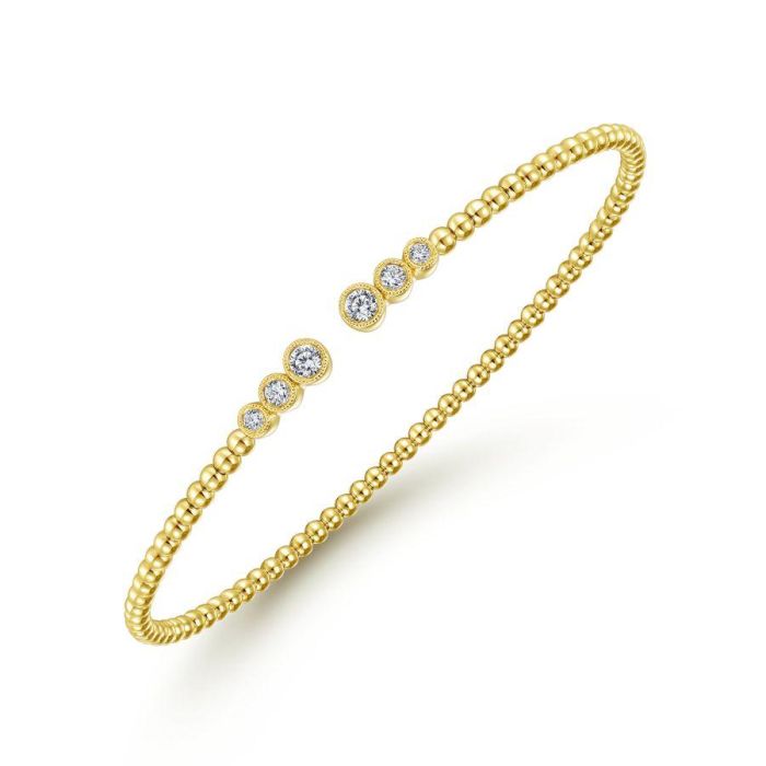 Gabriel & Co. - BG4120-62Y45JJ - 14K Yellow Gold Bujukan Bead Split Cuff Bracelet with Bezel Set Diamonds | Hannoush Jewelers