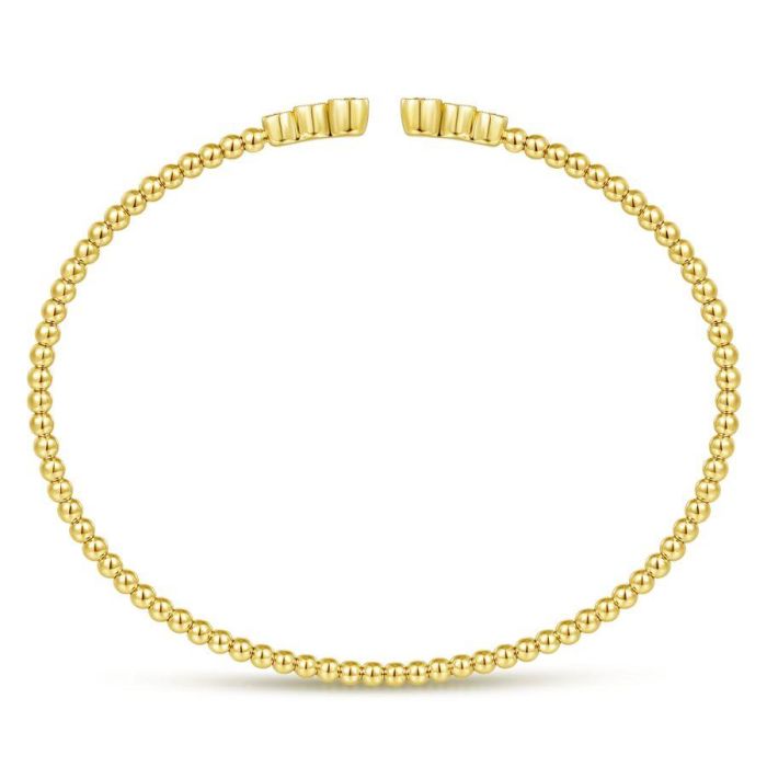 Gabriel & Co. - BG4120-62Y45JJ - 14K Yellow Gold Bujukan Bead Split Cuff Bracelet with Bezel Set Diamonds | Hannoush Jewelers