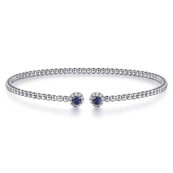 Gabriel & Co. - BG4122-62W45SA - 14K White Gold Bujukan Bead Split Cuff Bracelet with Sapphire and Diamond | Hannoush Jewelers