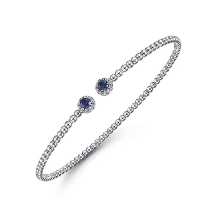 Gabriel & Co. - BG4122-62W45SA - 14K White Gold Bujukan Bead Split Cuff Bracelet with Sapphire and Diamond | Hannoush Jewelers