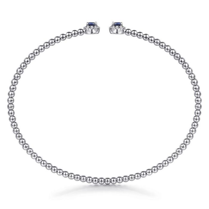 Gabriel & Co. - BG4122-62W45SA - 14K White Gold Bujukan Bead Split Cuff Bracelet with Sapphire and Diamond | Hannoush Jewelers