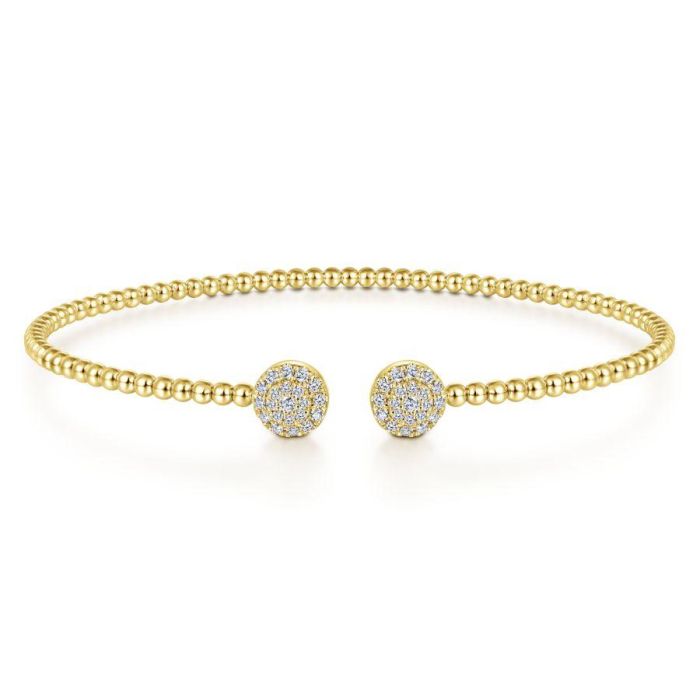 Gabriel & Co. - BG4123-62Y45JJ - 14K Yellow Gold Bujukan Bead Split Cuff Bracelet with Round Pavâ€š Diamond Discs | Hannoush Jewelers