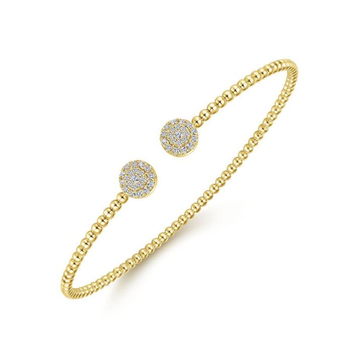 Gabriel & Co. - BG4123-62Y45JJ - 14K Yellow Gold Bujukan Bead Split Cuff Bracelet with Round Pavâ€š Diamond Discs | Hannoush Jewelers