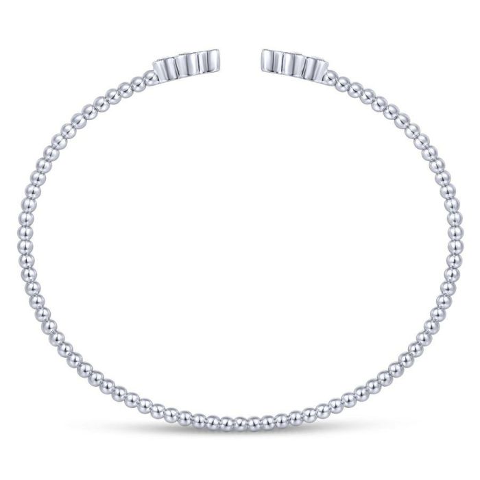 Gabriel & Co. - BG4124-62W45JJ - 14K White Gold Bujukan Bead Split Cuff Bracelet with Quatrefoil Diamond Endcaps | Hannoush Jewelers