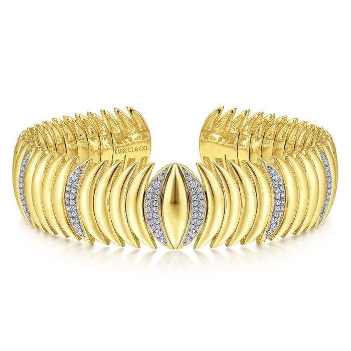 Gabriel & Co. - BG4189-65Y45JJ - 14K Yellow Gold Stacked Crescent Cuff Bracelet with Pavâ€š Diamond Stations | Hannoush Jewelers