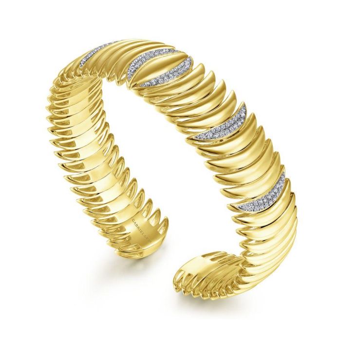 Gabriel & Co. - BG4189-65Y45JJ - 14K Yellow Gold Stacked Crescent Cuff Bracelet with Pavâ€š Diamond Stations | Hannoush Jewelers