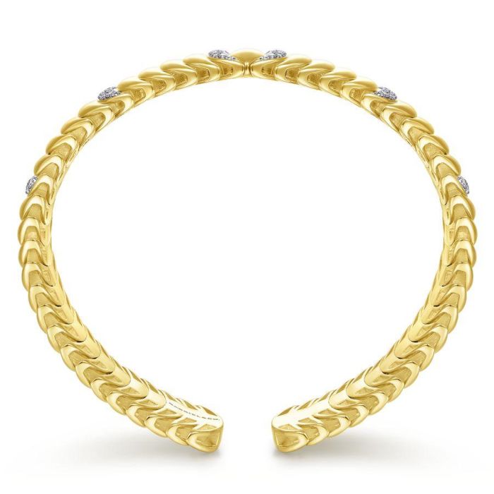 Gabriel & Co. - BG4189-65Y45JJ - 14K Yellow Gold Stacked Crescent Cuff Bracelet with Pavâ€š Diamond Stations | Hannoush Jewelers