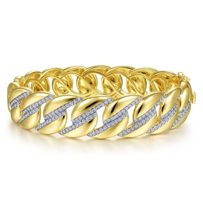 Gabriel & Co. - BG4204-65Y45JJ - 14K Yellow Gold Chain Link Bangle with Diamond Pavâ€š Stations | Hannoush Jewelers