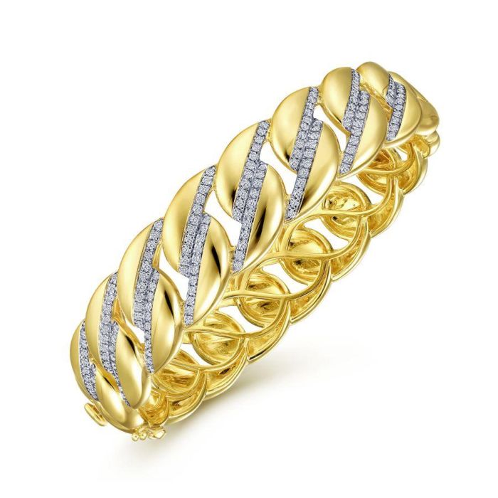 Gabriel & Co. - BG4204-65Y45JJ - 14K Yellow Gold Chain Link Bangle with Diamond Pavâ€š Stations | Hannoush Jewelers