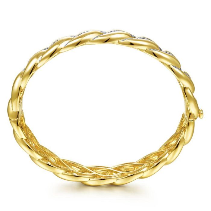 Gabriel & Co. - BG4204-65Y45JJ - 14K Yellow Gold Chain Link Bangle with Diamond Pavâ€š Stations | Hannoush Jewelers