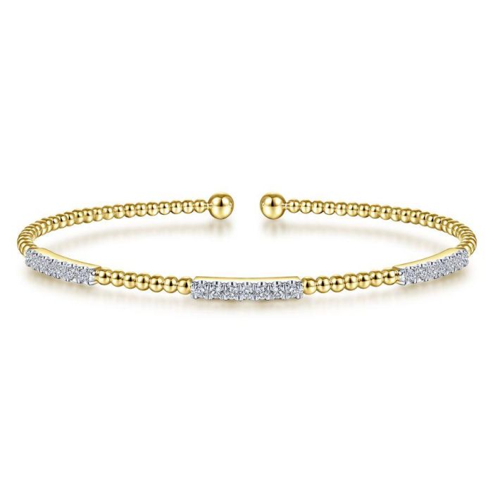 Gabriel & Co. - BG4217-62Y45JJ - 14K Yellow Gold Bujukan Bead Cuff Bracelet with Diamond Pavâ€š Stations | Hannoush Jewelers