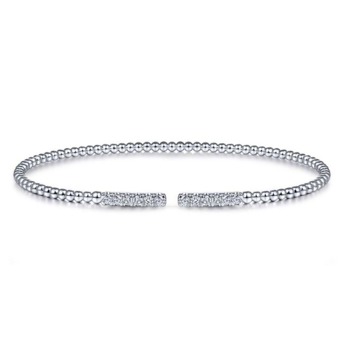 Gabriel & Co. - BG4218-62W45JJ - 14K White Gold Bujukan Bead Cuff Bracelet with Diamond Pavâ€š Bars | Hannoush Jewelers