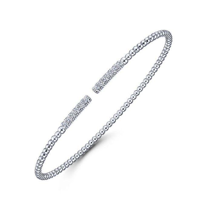 Gabriel & Co. - BG4218-62W45JJ - 14K White Gold Bujukan Bead Cuff Bracelet with Diamond Pavâ€š Bars | Hannoush Jewelers