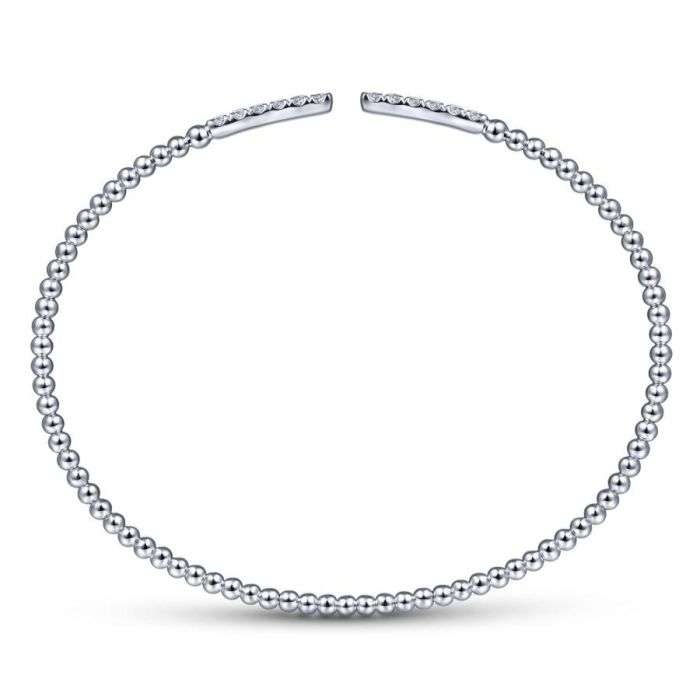 Gabriel & Co. - BG4218-62W45JJ - 14K White Gold Bujukan Bead Cuff Bracelet with Diamond Pavâ€š Bars | Hannoush Jewelers