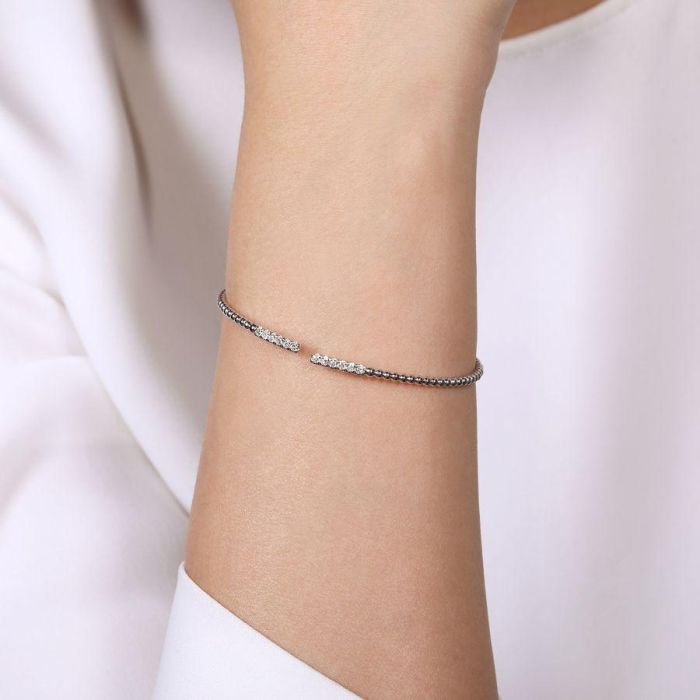 Gabriel & Co. - BG4218-62W45JJ - 14K White Gold Bujukan Bead Cuff Bracelet with Diamond Pavâ€š Bars | Hannoush Jewelers