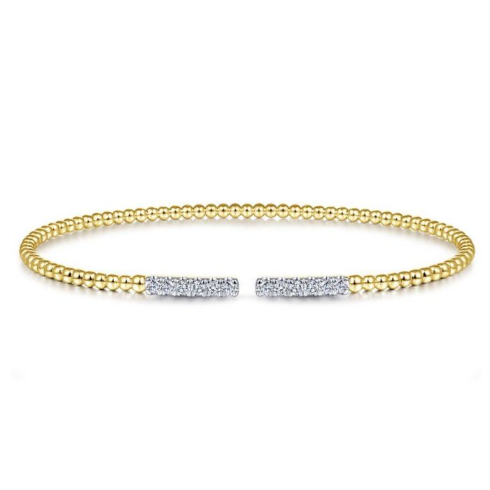 Gabriel & Co. - BG4218-62Y45JJ - 14K Yellow Gold Bujukan Bead Cuff Bracelet with Diamond Pavâ€š Bars | Hannoush Jewelers