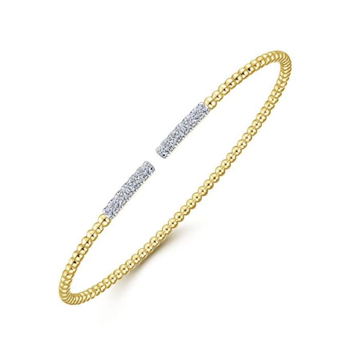 Gabriel & Co. - BG4218-62Y45JJ - 14K Yellow Gold Bujukan Bead Cuff Bracelet with Diamond Pavâ€š Bars | Hannoush Jewelers