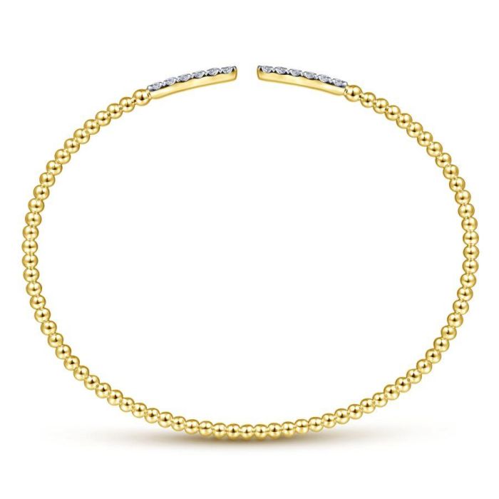 Gabriel & Co. - BG4218-62Y45JJ - 14K Yellow Gold Bujukan Bead Cuff Bracelet with Diamond Pavâ€š Bars | Hannoush Jewelers