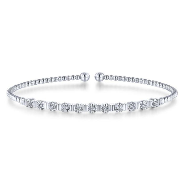 Gabriel & Co. - BG4228-62W45JJ - 14K White Gold Bujukan Bead Cuff Bracelet with Diamond Stations | Hannoush Jewelers