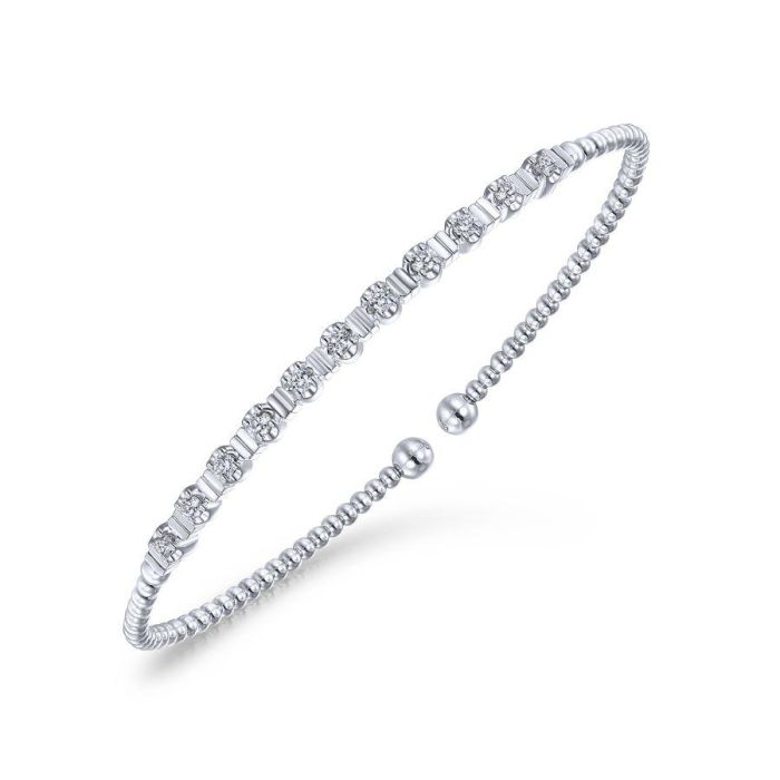 Gabriel & Co. - BG4228-62W45JJ - 14K White Gold Bujukan Bead Cuff Bracelet with Diamond Stations | Hannoush Jewelers