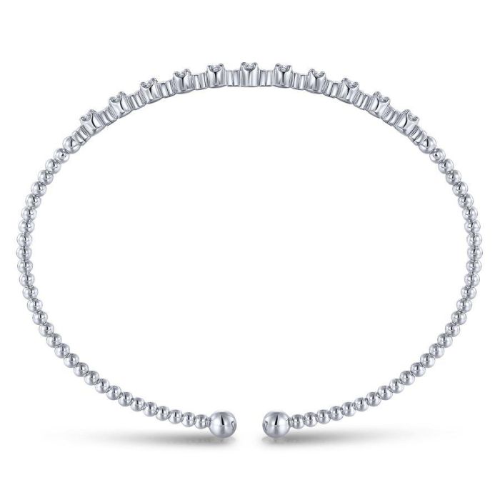 Gabriel & Co. - BG4228-62W45JJ - 14K White Gold Bujukan Bead Cuff Bracelet with Diamond Stations | Hannoush Jewelers